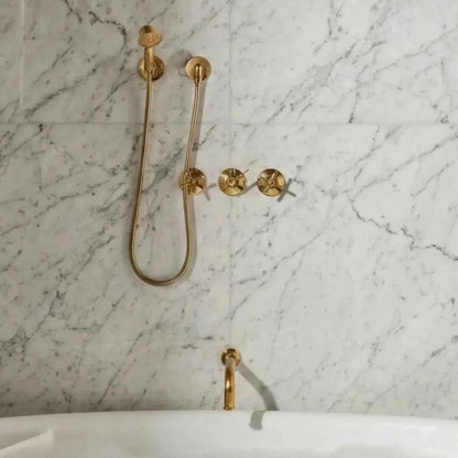 “HANSA HANDICRAFT Unlacquered Brass Shower System – Rainfall Shower Head & Handheld Spray Set”