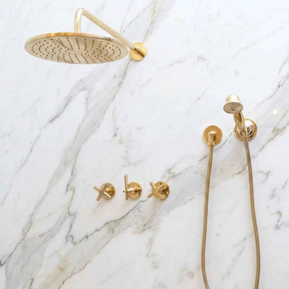 “HANSA HANDICRAFT Unlacquered Brass Shower System – Rainfall Shower Head & Handheld Spray Set”