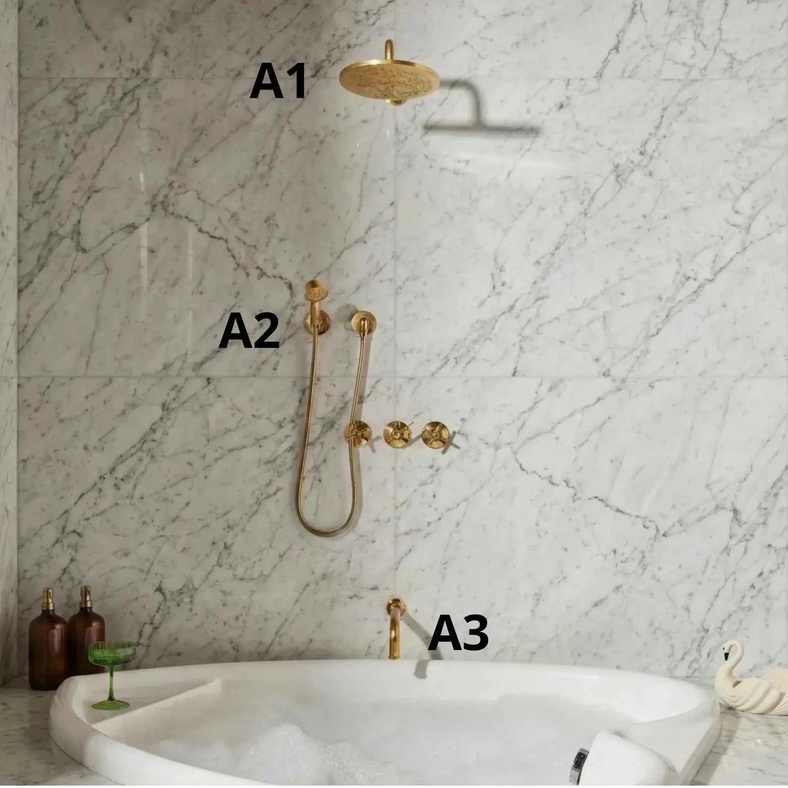 “HANSA HANDICRAFT Unlacquered Brass Shower System – Rainfall Shower Head & Handheld Spray Set”