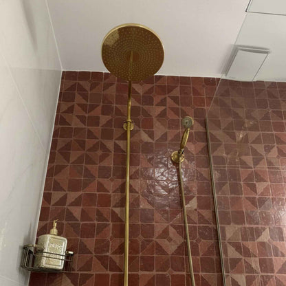 3. Vintage Unlacquered Brass Outdoor Shower with Rainfall and Handheld Sprayer – HANSA HANDICRAFT