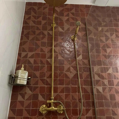 3. Vintage Unlacquered Brass Outdoor Shower with Rainfall and Handheld Sprayer – HANSA HANDICRAFT