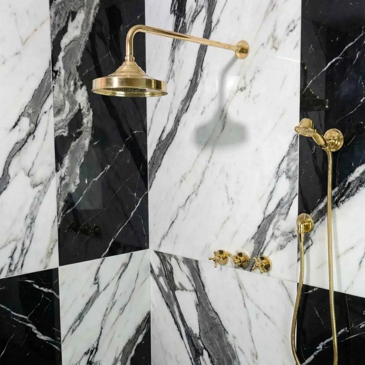 HANSA HANDICRAFT Premium Brass Shower System – Unlacquered Finish, 8” Rainfall Head, Hand Shower & Body Sprays