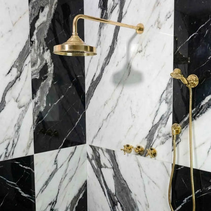 HANSA HANDICRAFT Premium Brass Shower System – Unlacquered Finish, 8” Rainfall Head, Hand Shower & Body Sprays