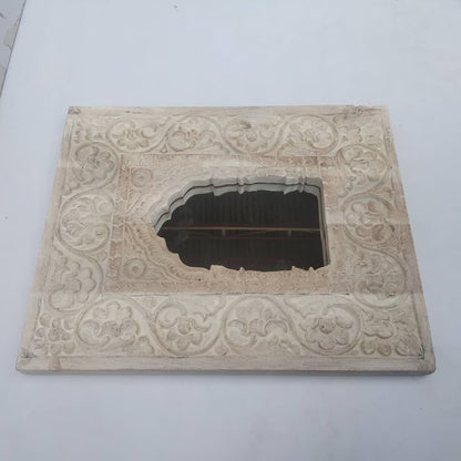 Indian Carved Wooden Temple Wall Mirror Frame (Indian Mirror) , gifts for home.