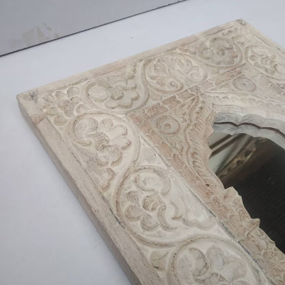 Indian Carved Wooden Temple Wall Mirror Frame (Indian Mirror) , gifts for home.