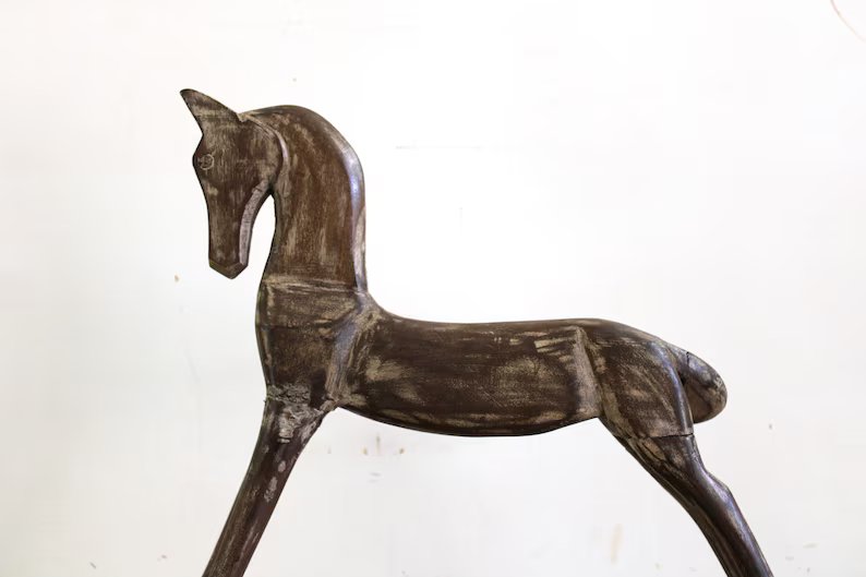 Vintage Wooden Decorative Sleek Horse Sculpture Natural Antique wooden horse