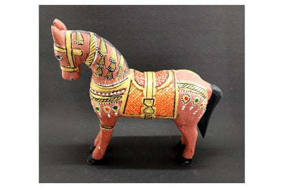 Wooden Decorative Horse Sculpture Dark Pink Painted Horse statue Rare Indian Collectible with Patina Distress Finished