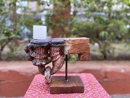 Candle stand Vintage Architectural Piece of the remains of an Old Wooden Door Salvaged Wooden Old Antique Wooden Carved Panel