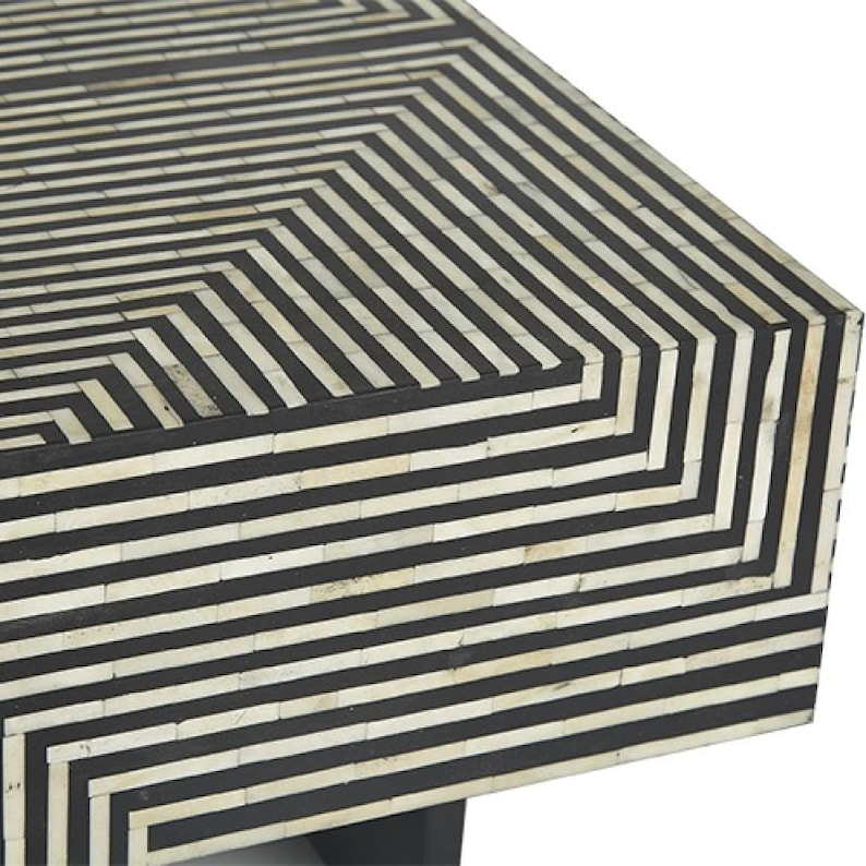 Bone Inlay Rectangle Coffee Table with Stripe Design With Iron Legs