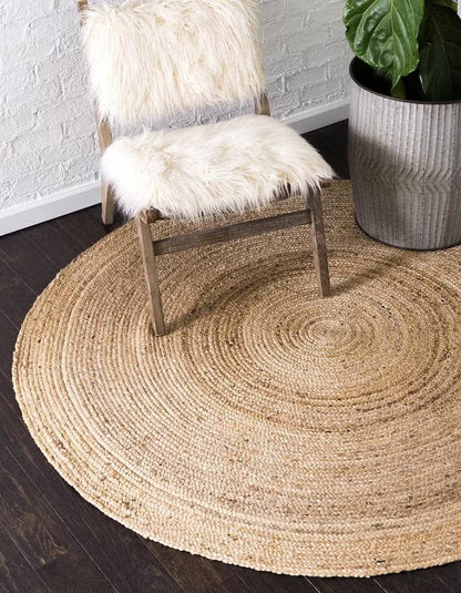 Hand-braided Natural round Jute Rug | 120cm jute round Rug / Natural Jute Round Rug, Bohemian/Boho / Circular Natural Rug 120 cm In Diameter