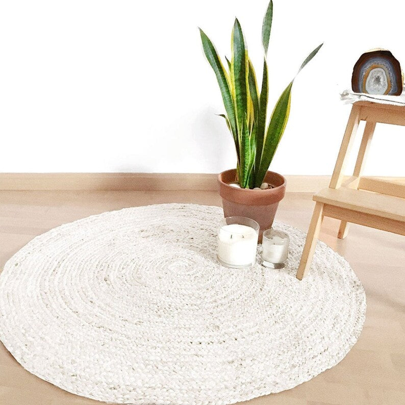 Hand-braided Natural round Jute Rug | 90cm jute round Rug / Natural Jute Round Rug, Bohemian/Boho / Circular Natural Rug 90 cm In Diameter