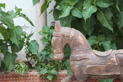 Large Vintage Wooden Decorative Horse Sculpture | Natural antique wooden Horse on Flat Wooden Base | Rare Indian Collectible with Patina