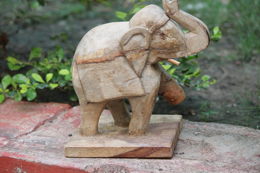 Elephant Statue Handcrafted with Distress Rustic Finish for Home Décor Vintage Wooden