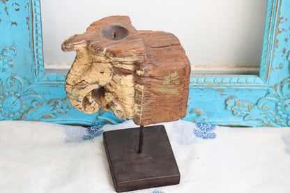 Old Antique Wooden Carved Panel Candlestand | Vintage Architectural Piece of the remains of an Old Wooden Door | Salvaged Wooden Piece