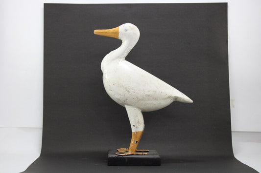 Bird Figurine Vintage Metal Handcrafted Rare with White Shade and Rustic Touch for Décor