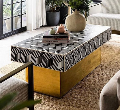 Bone Inlay Rectangle Coffee Table  Design With Iron Legs