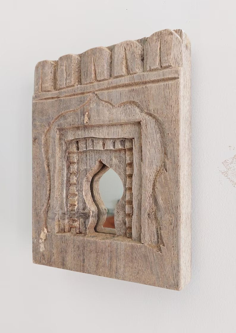 Old Indian Bleach Temple Mirror , Reclaimed Mirror, Antique Furniture, Home Decor / indiantemplemirror / wall hanging mirror frame.