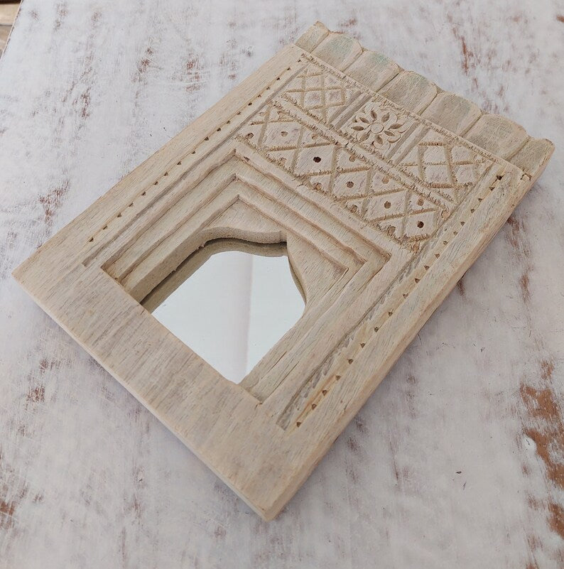 Old Indian Bleach Temple Mirror , Reclaimed Mirror, Antique Furniture, Home Decor / indiantemplemirror / wall hanging mirror frame.