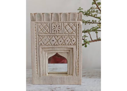 Old Indian Bleach Temple Mirror , Reclaimed Mirror, Antique Furniture, Home Decor / indiantemplemirror / wall hanging mirror frame.