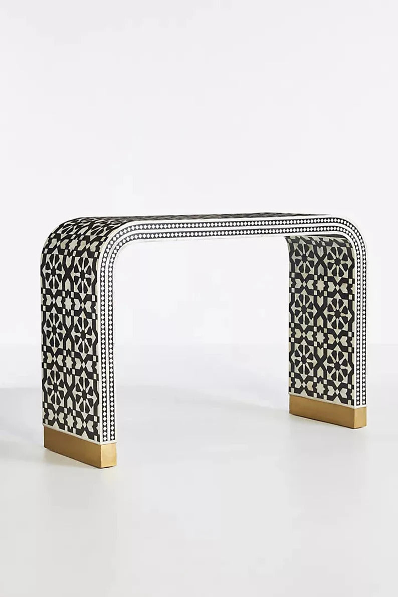 Handmade Moroccan Waterfall Bone Inlay Console Table | Unique Exotic Design for Entryway, Living Room, and Dining Room Decor