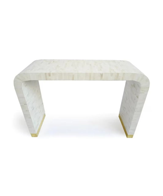 Handmade Striped Natural Bone Waterfall Bone Inlay Console Table | Unique Exotic Design for Entryway, Living Room, and Dining Room Decor