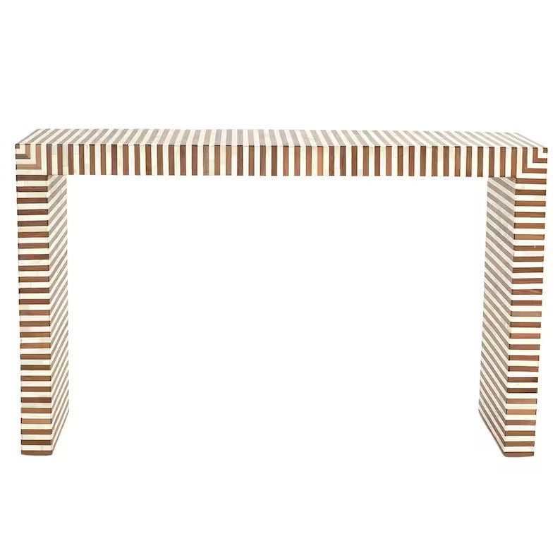 Handmade Studio a Sienna Waterfall Bone Inlay Console Table | Unique Exotic Design for Entryway, Living Room, and Dining Room Decor