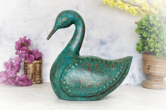 Duck, Antique Duck Statue for Home Décor, Old Collectible Old Vintage Handcrafted Iron Metal Duck Figurine, Beautifully Blue Painted