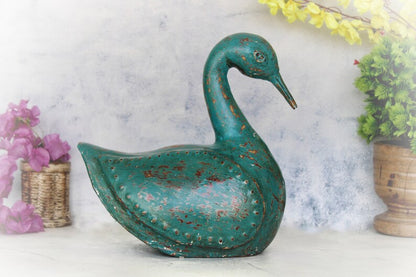 Duck, Antique Duck Statue for Home Décor, Old Collectible Old Vintage Handcrafted Iron Metal Duck Figurine, Beautifully Blue Painted