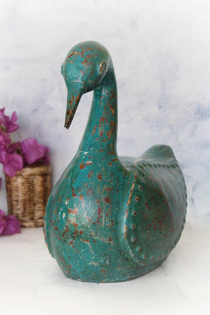 Duck, Antique Duck Statue for Home Décor, Old Collectible Old Vintage Handcrafted Iron Metal Duck Figurine, Beautifully Blue Painted