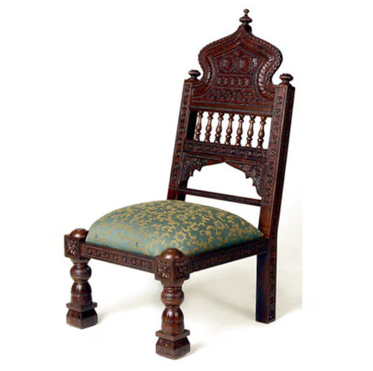 Wooden low height fine carved chair pida chair with cushion