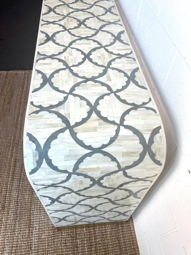 Handmade Fish scale Waterfall Bone Inlay Console Table | Unique Exotic Design for Entryway, Living Room, and Dining Room Decor