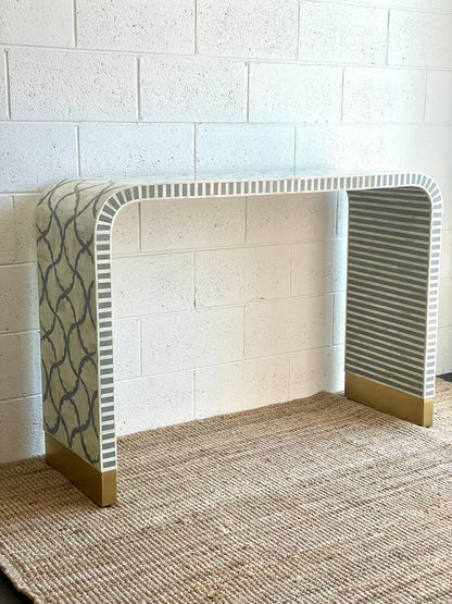 Handmade Fish scale Waterfall Bone Inlay Console Table | Unique Exotic Design for Entryway, Living Room, and Dining Room Decor