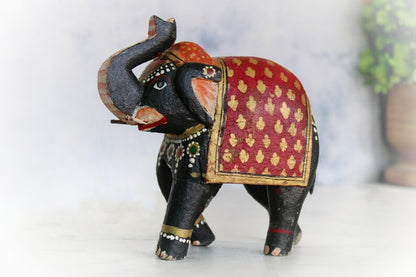 Vintage Wooden Black Elephant Figurine Beautiful Hand Painted | Old Vintage Antique Animal Figurine for Home Decor, Old Unique Collectible