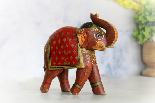 Vintage Antique Wooden Brown Elephant Beautiful Hand Painted | Old Vintage Antique Animal Figurine for Home Decor, Old Unique Collectible