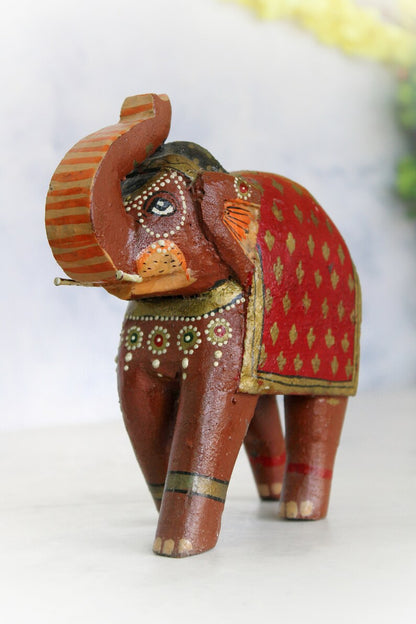 Vintage Antique Wooden Brown Elephant Beautiful Hand Painted | Old Vintage Antique Animal Figurine for Home Decor, Old Unique Collectible