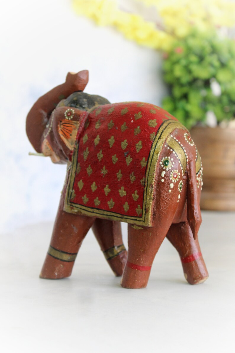 Vintage Antique Wooden Brown Elephant Beautiful Hand Painted | Old Vintage Antique Animal Figurine for Home Decor, Old Unique Collectible