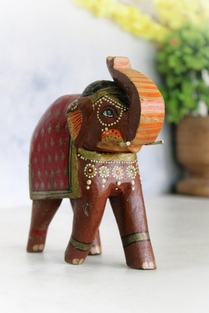 Vintage Antique Wooden Brown Elephant Beautiful Hand Painted | Old Vintage Antique Animal Figurine for Home Decor, Old Unique Collectible