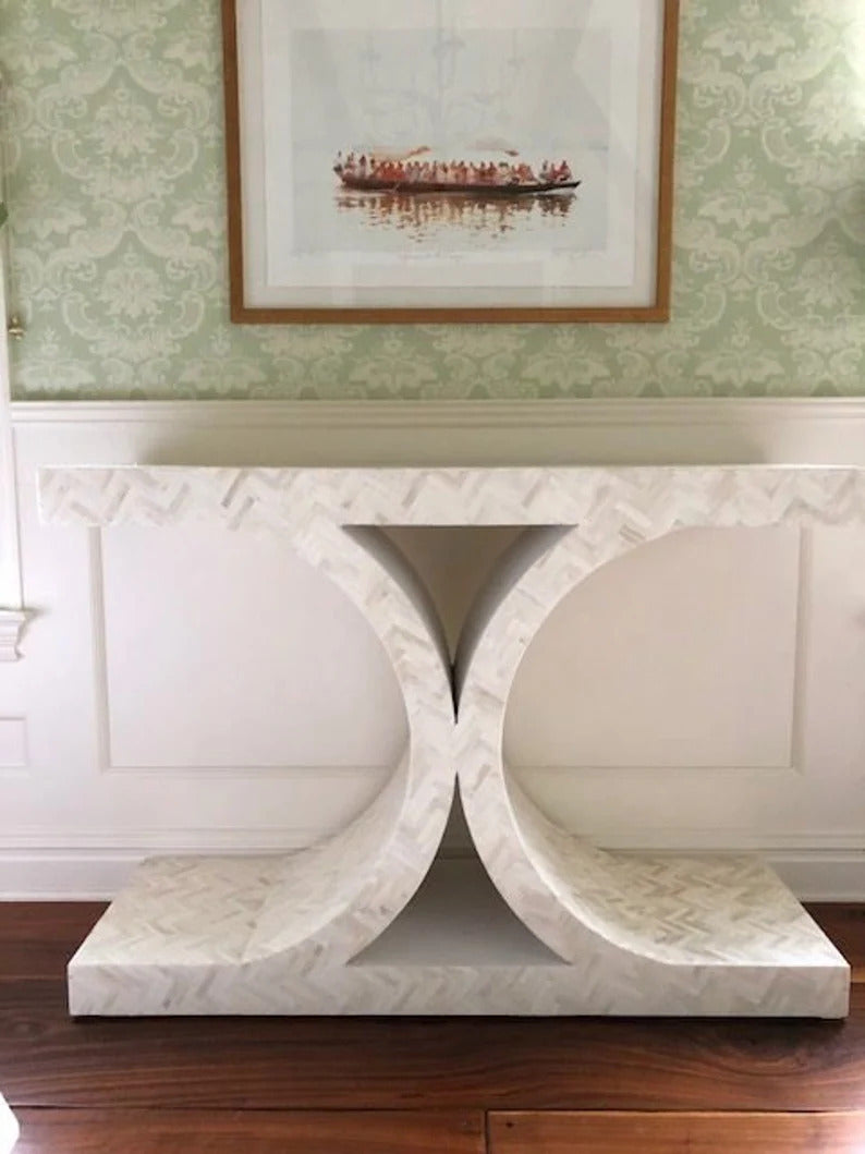 Handmade X-Shaped Console Bone Inlay Console Table | Unique Exotic Design for Entryway, Living Room, and Dining Room Decor