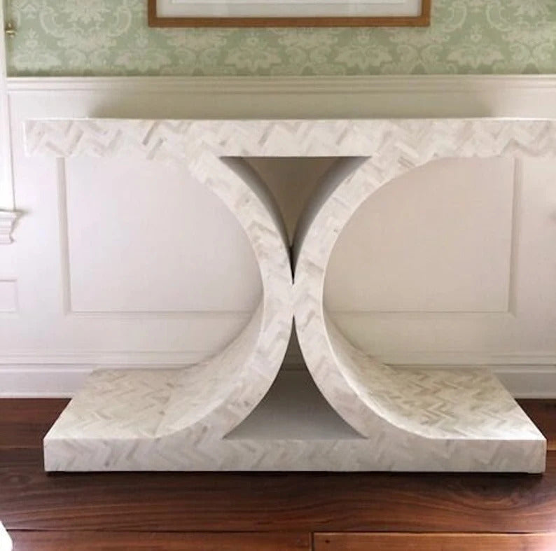 Handmade X-Shaped Console Bone Inlay Console Table | Unique Exotic Design for Entryway, Living Room, and Dining Room Decor