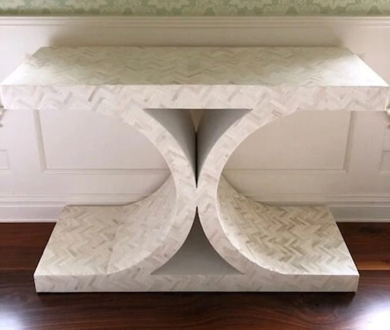 Handmade X-Shaped Console Bone Inlay Console Table | Unique Exotic Design for Entryway, Living Room, and Dining Room Decor