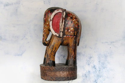 Vintage Hand carved hand painted Wooden Elephant sculpture | Antique solid wood Animal Figurine for Home Décor, Old Unique Collectible