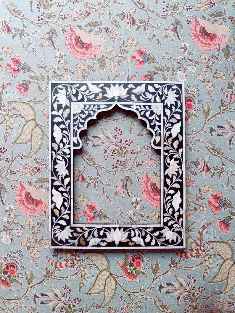 Mother of pearl inlay frame , picture frame ,mirror frame, jharokha, wall decor, showcase your memories, lotus design mop inlay frame .