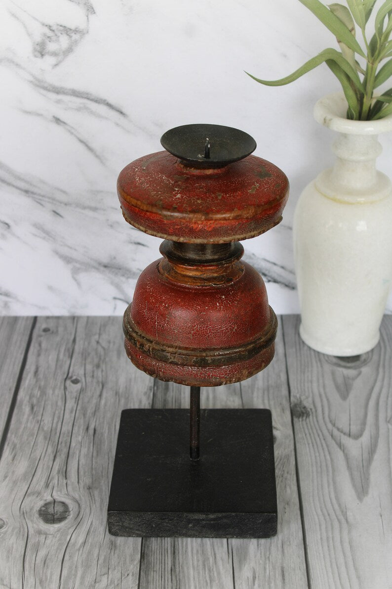 Old Wooden Candle Holder, Indian Antique Handmade Seeder Candle Holder, Old Upcycled Natural Wood, Candle Stand