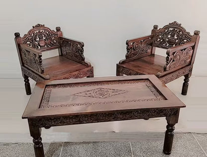 Indian handmade carved sofa sets / solid wood carved sofa sets with center table