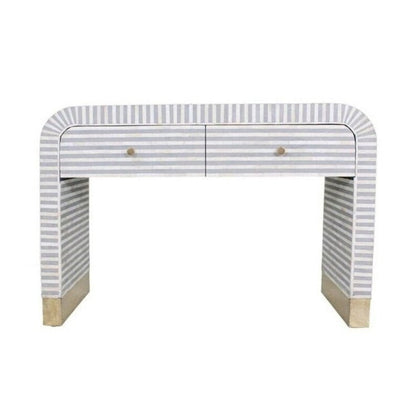 Bone Inlay Wooden  Modern Waterfall / stripped pattern console table with 2 drawer