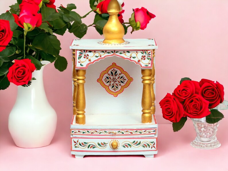 Home and Office Wall Mounted Wood Indian Temple for Home | Pooja Mandir Gift