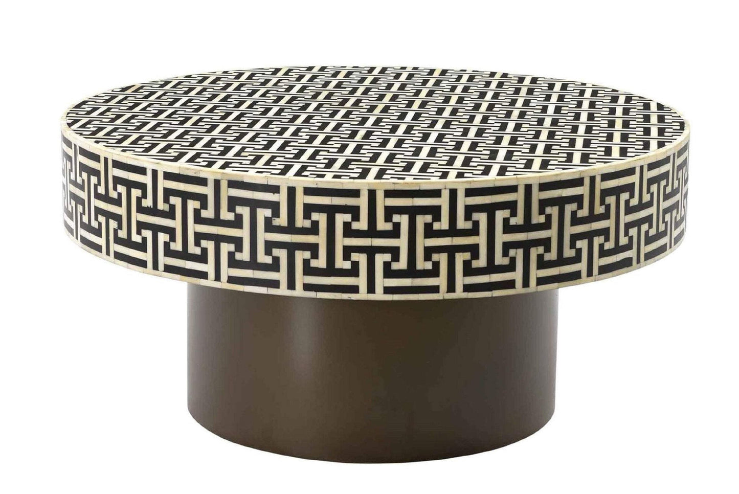 Bone Inlay Round Coffee Table for Home Centre Table Tentris Pattern Black Base by Hansa Handicraft