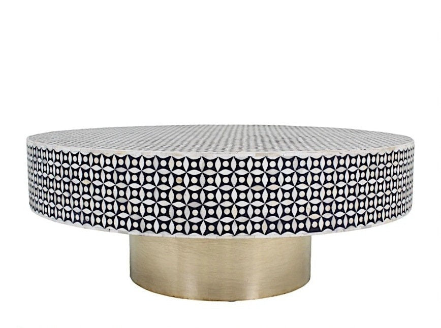 Bone Inlay Round Coffee Table for Home Centre Table by Hansa Handicraft