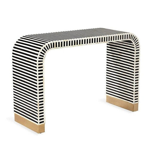 Handmade Striped Waterfall Bone Inlay Console Table | Unique Exotic Design for Entryway, Living Room, and Dining Room Decor