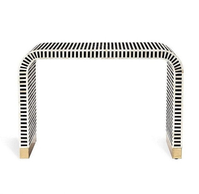 Handmade Striped Waterfall Bone Inlay Console Table | Unique Exotic Design for Entryway, Living Room, and Dining Room Decor